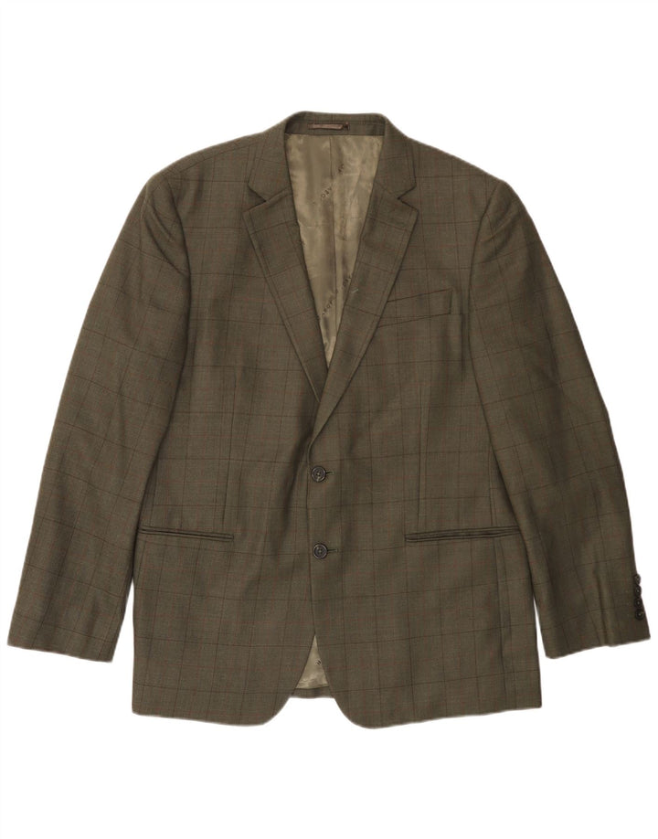 JAEGER Giacca blazer da uomo a 2 bottoni UK 42 XL Lana a quadri kaki