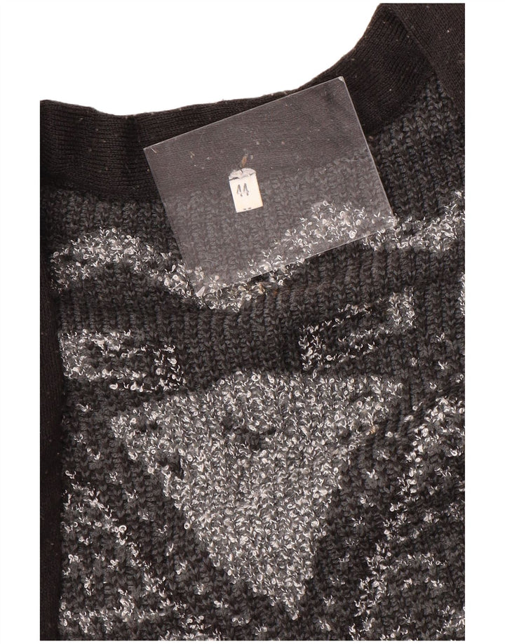 Maglione cardigan aperto lungo da donna VINTAGE EU 44 XL Grigio geometrico