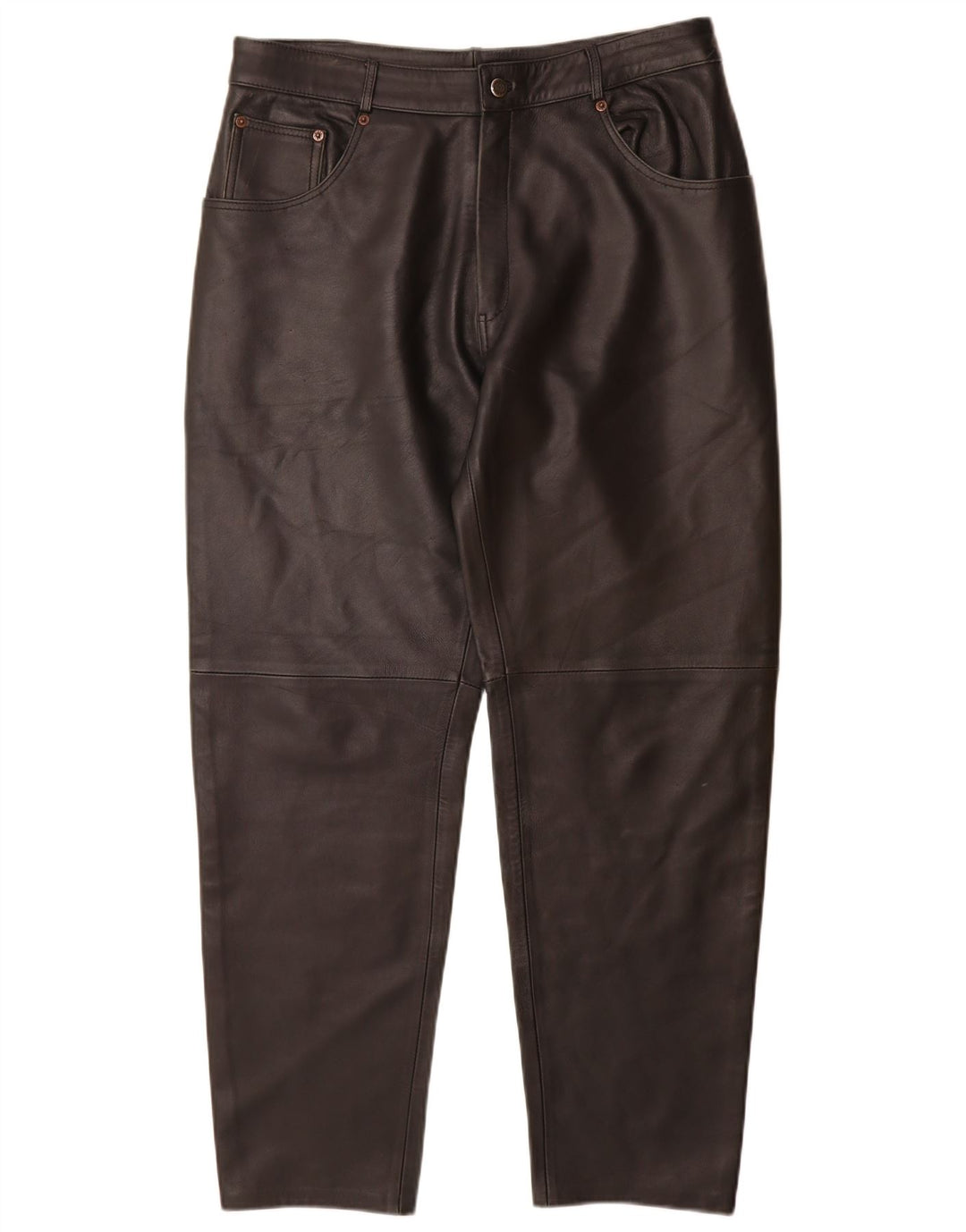 Pantaloni vintage in pelle affusolati da donna IT 44 medi W32 L29 neri