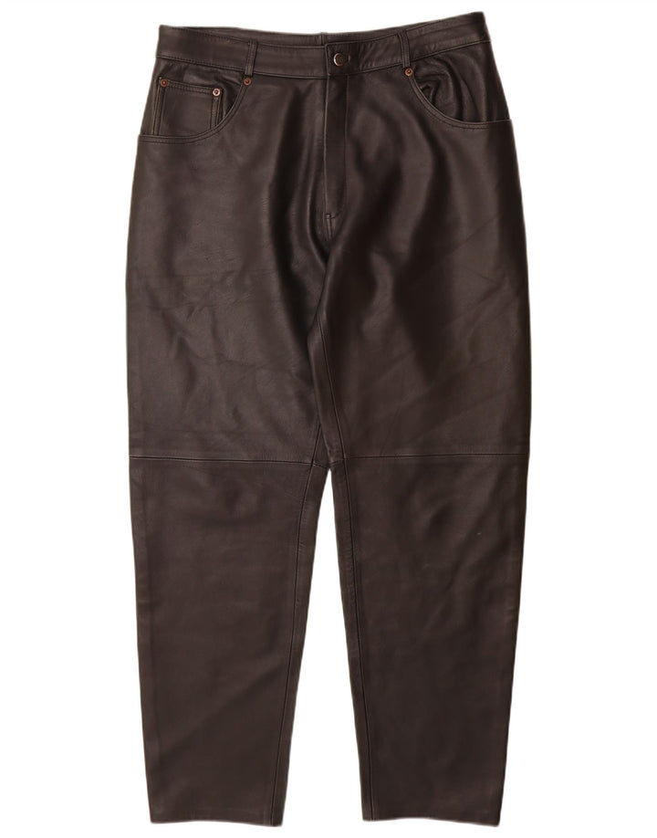 Pantaloni vintage in pelle affusolati da donna IT 44 medi W32 L29 neri