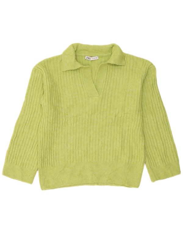 Zara Womens Oversized Polo Neck Jumper Sweater UK 10 Small Green Acrylic