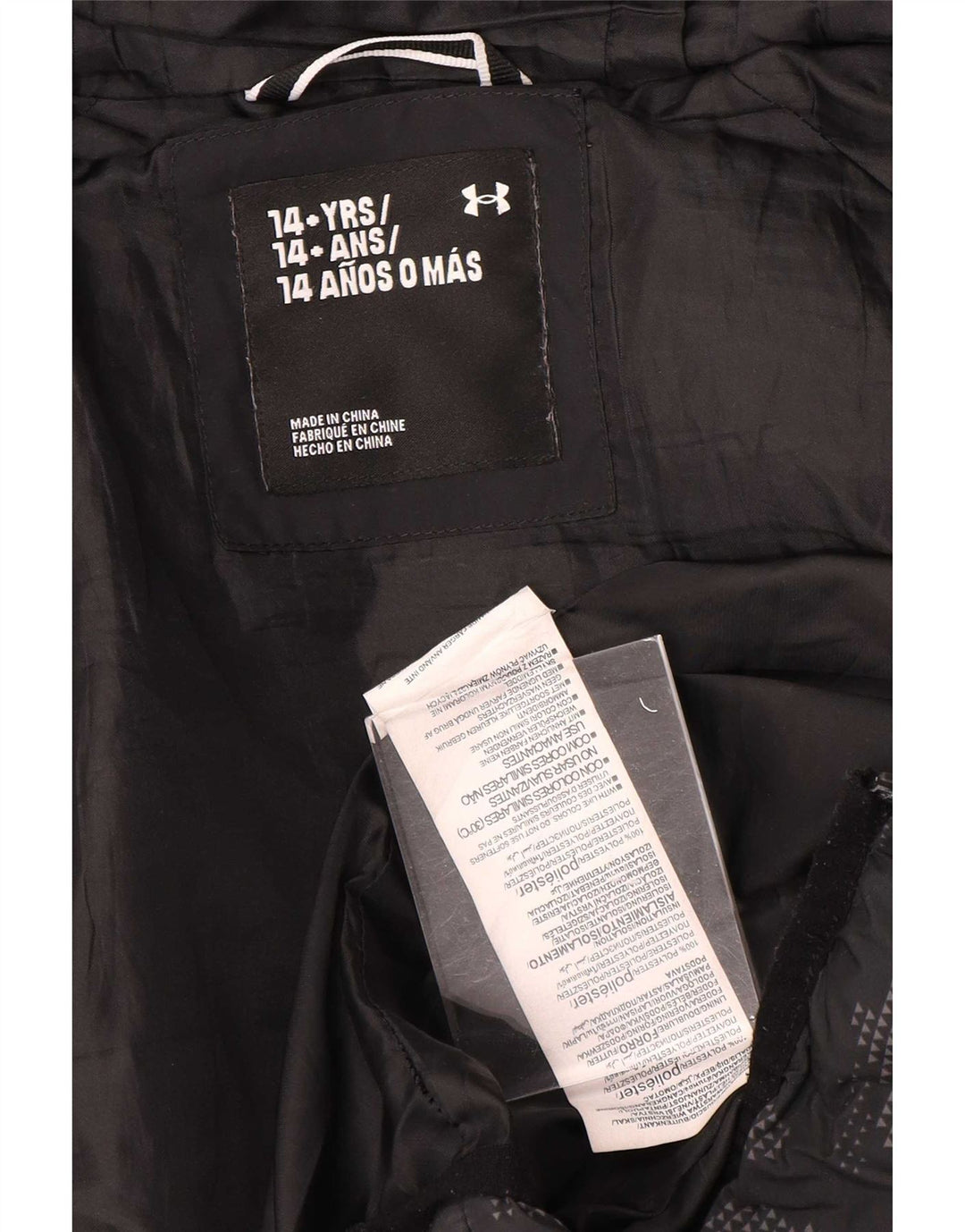 Giacca imbottita con cappuccio da ragazzo Under Armour 13-14 anni mimetica nera