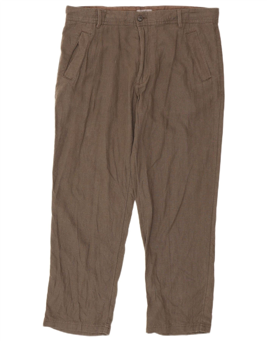 MARKS & SPENCER Pantaloni chino vestibilità regolare da uomo W36 L29 Lino marrone