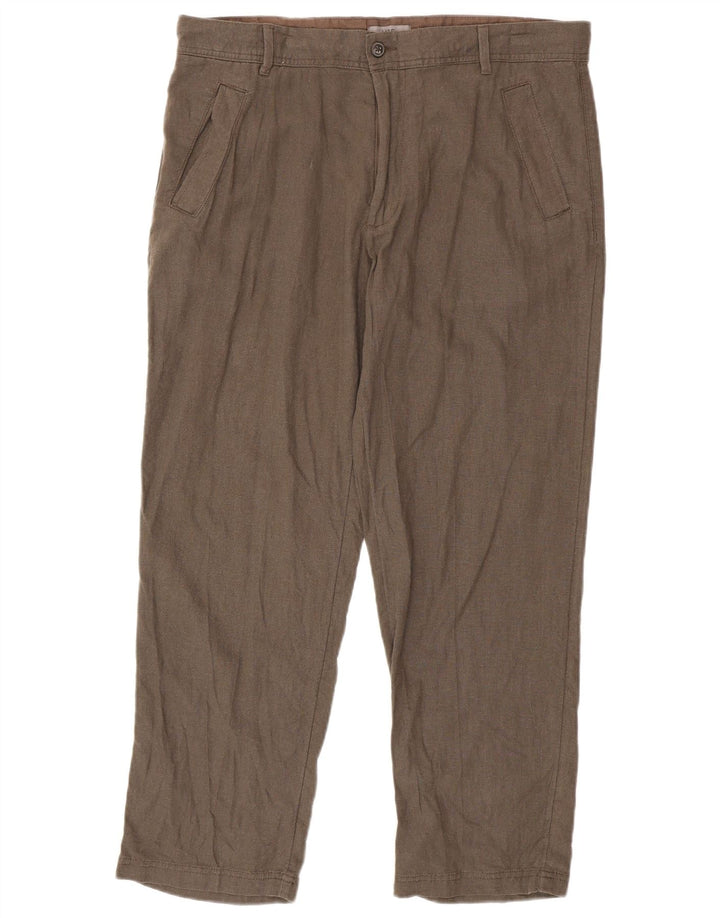 MARKS & SPENCER Pantaloni chino vestibilità regolare da uomo W36 L29 Lino marrone
