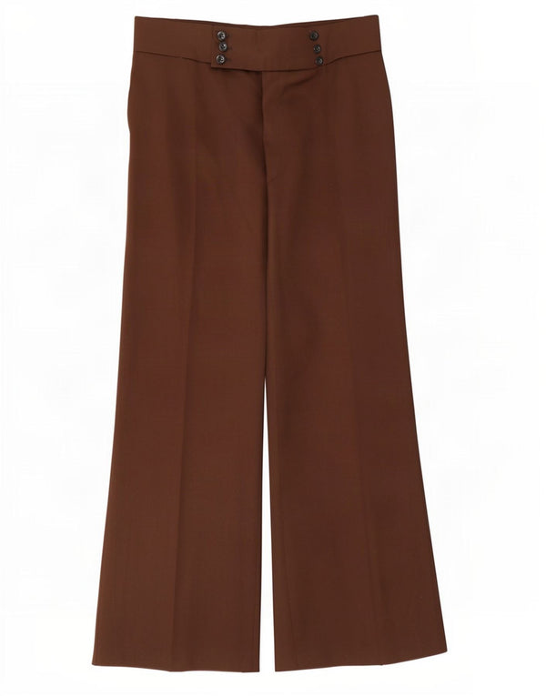 Pantaloni da abito vintage a gamba larga a vita alta da donna W32 L32 Marrone