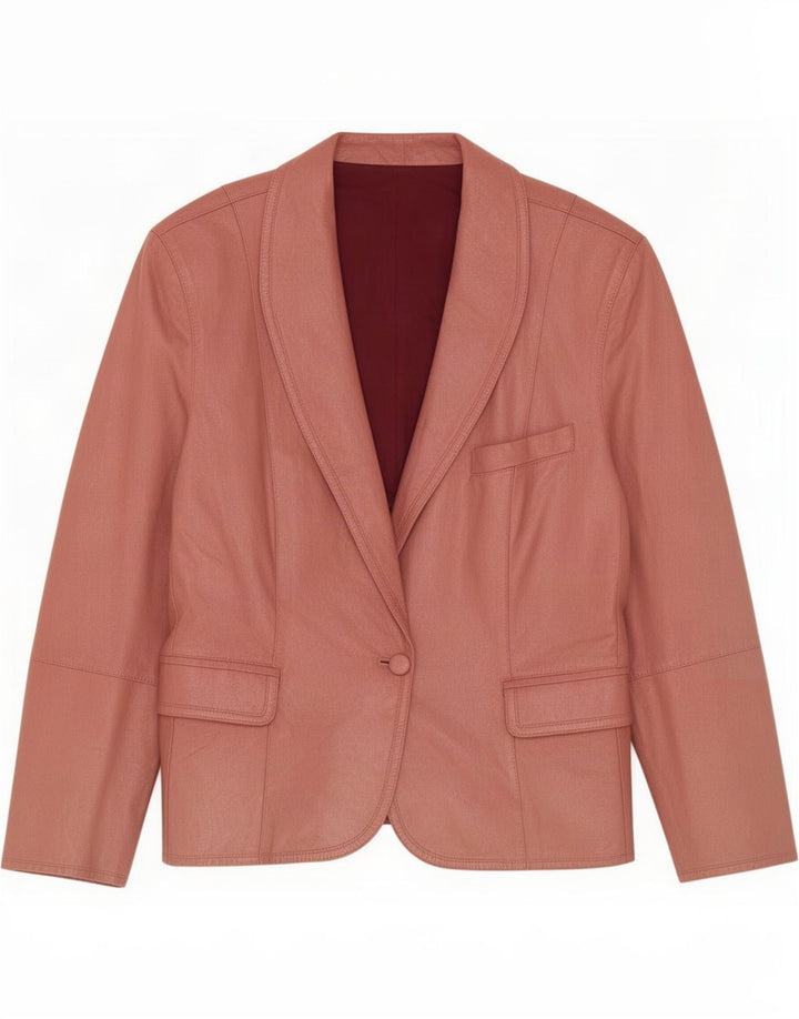 Giacca blazer in pelle vintage da donna a 1 bottone IT 44 rosa medio