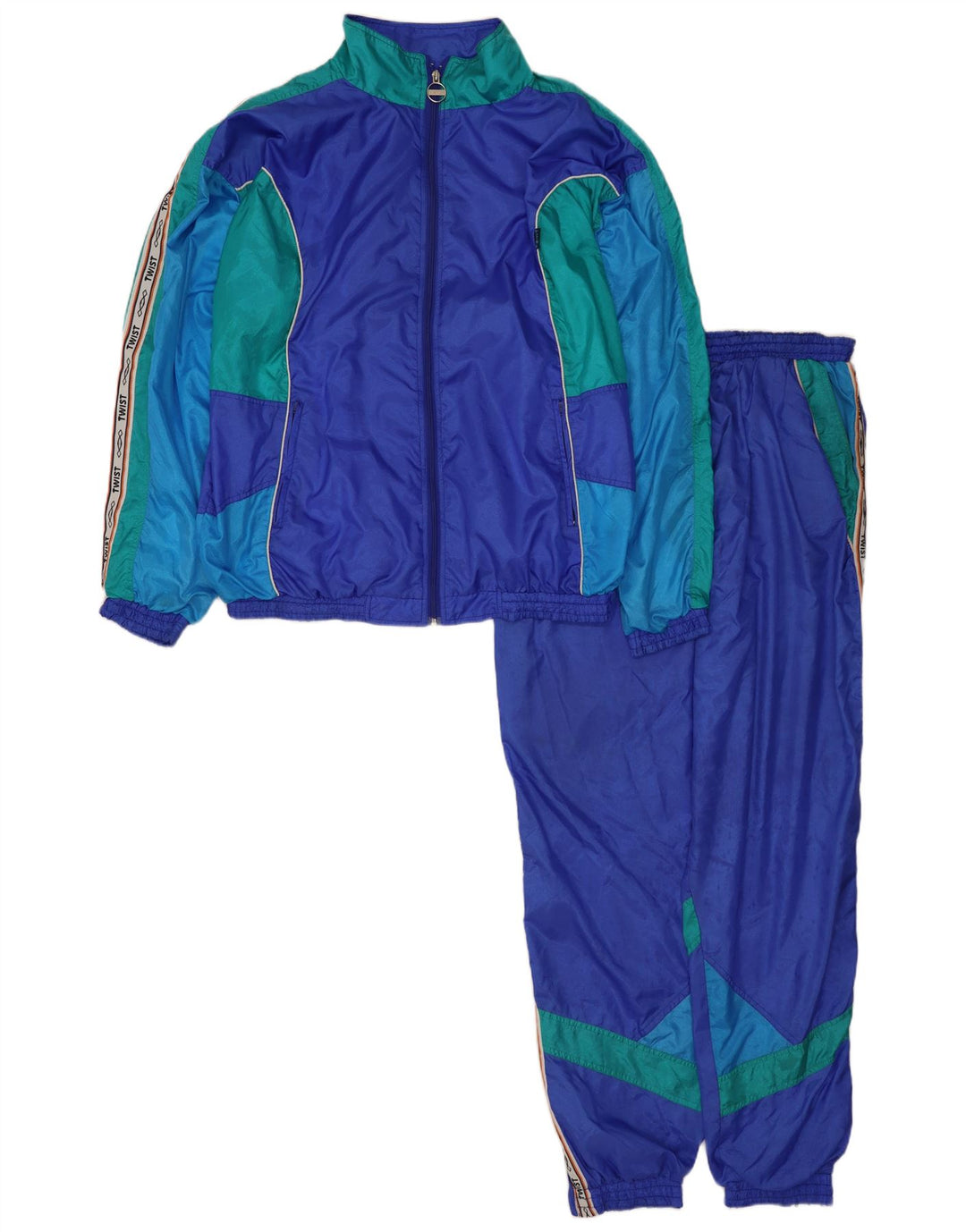 Tuta intera vintage da uomo con grafica, grande, in poliammide color block blu