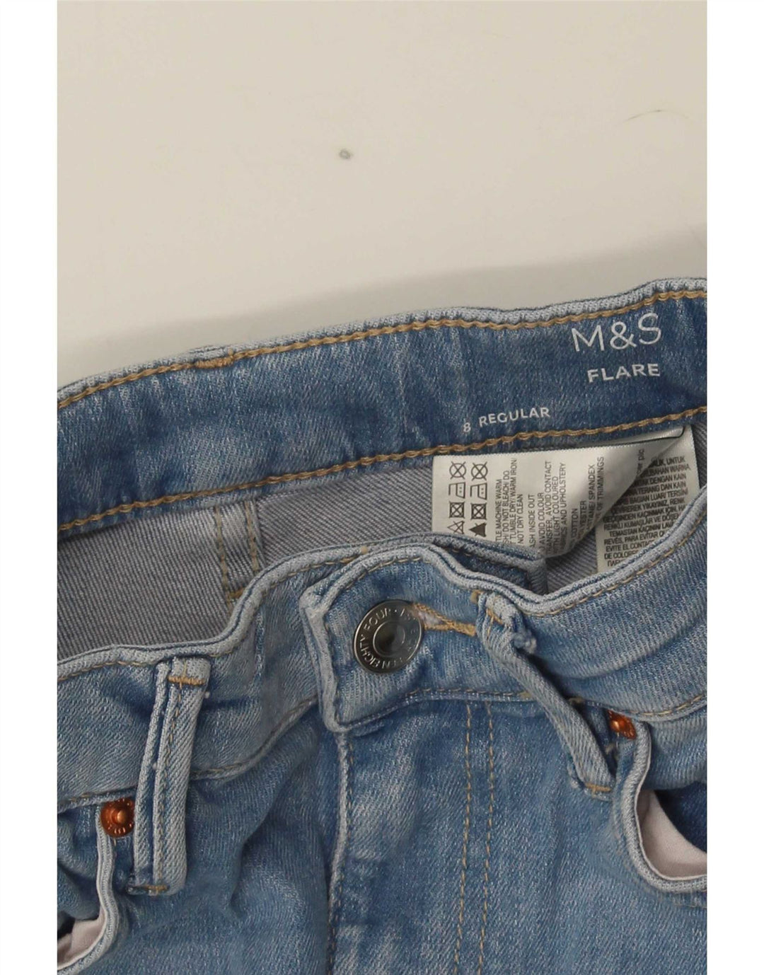 Jeans svasati regolari da donna Marks & Spencer UK 8 piccoli W26 L31 cotone blu