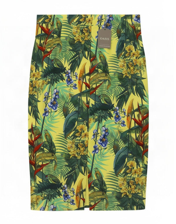 Oasis Womens Pencil Skirt UK 14 Medium W30 Green Floral Cotton Tropical