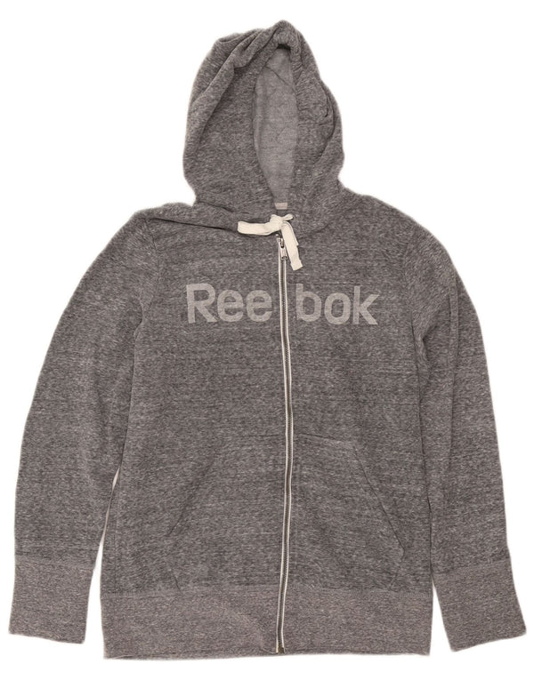 Maglione con cappuccio e zip grafica da donna Reebok UK 14 Large Grey Flecked Cotton