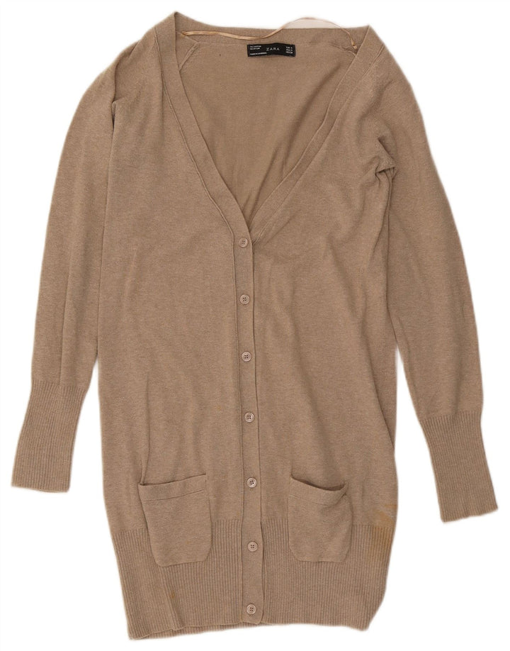 Maglione cardigan lungo da donna Zara UK 12 Cotone beige medio