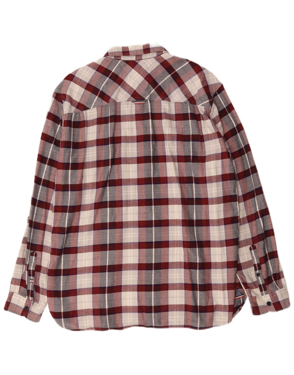 Camicia da uomo in flanella vestibilità regolare Tommy Hilfiger XL in cotone a quadri bordeaux