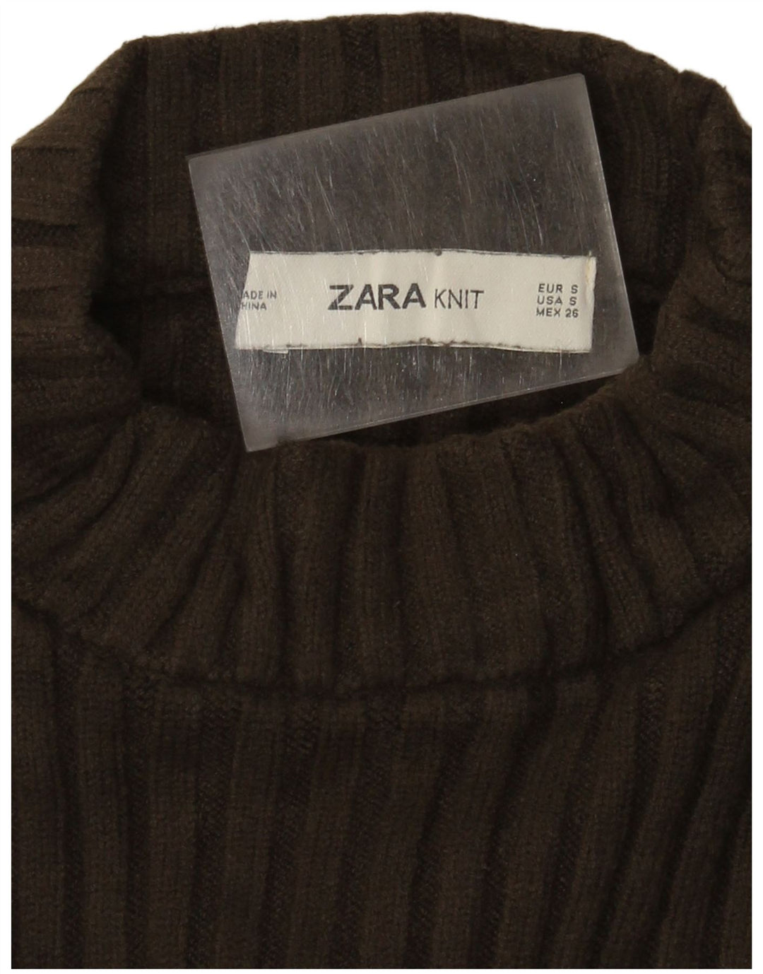 Zara Donna Maglione Corto Oversize con Collo Dolcevita UK 10 Piccolo Cachi