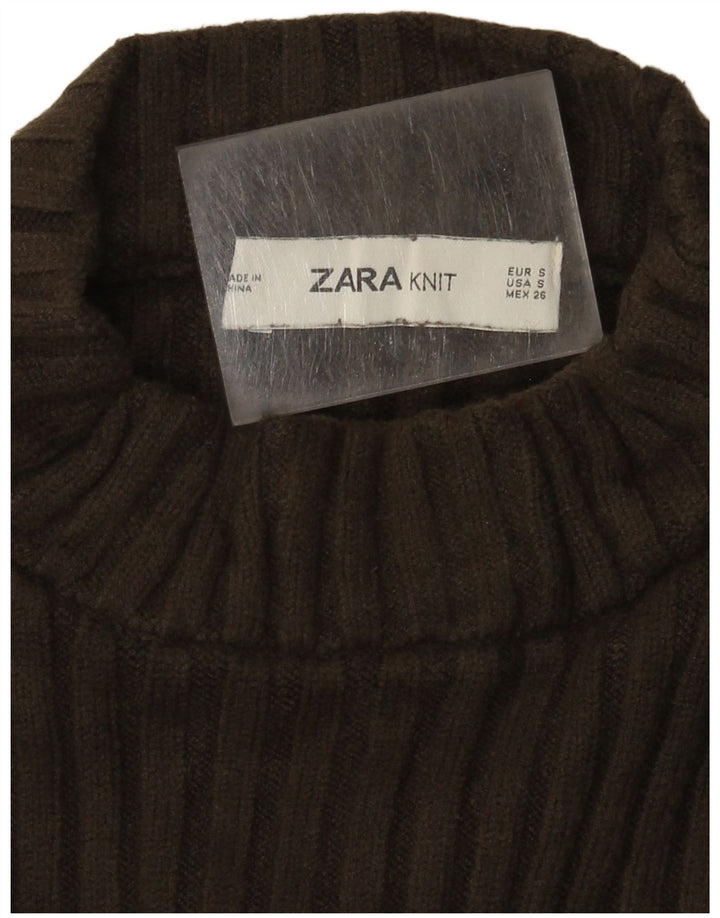 Zara Donna Maglione Corto Oversize con Collo Dolcevita UK 10 Piccolo Cachi
