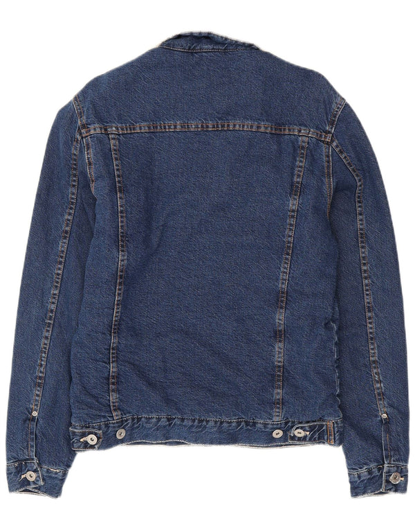 Giacca in denim Sherpa da uomo ZARA UK 40 grande in cotone blu navy