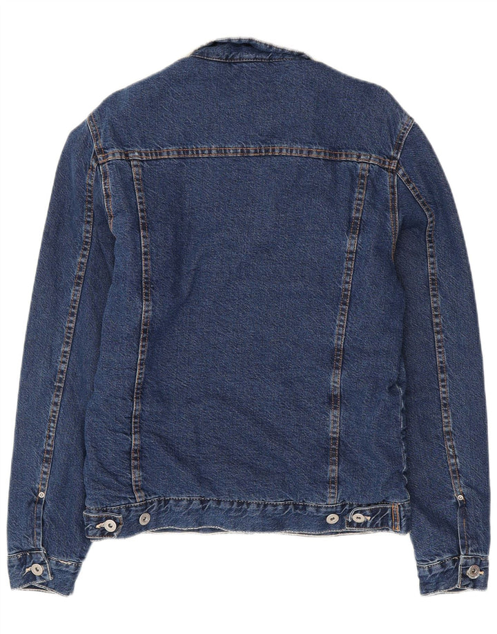 Giacca in denim Sherpa da uomo ZARA UK 40 grande in cotone blu navy