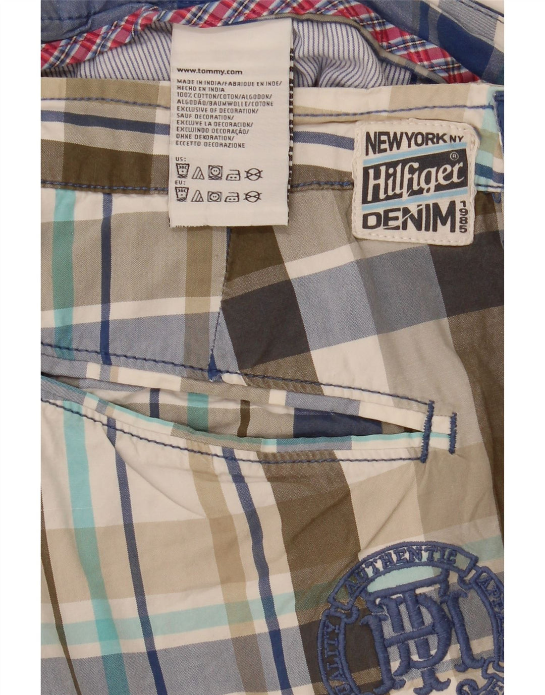 Pantaloncini chino da uomo Tommy Hilfiger W34 grande cotone scozzese multicolore