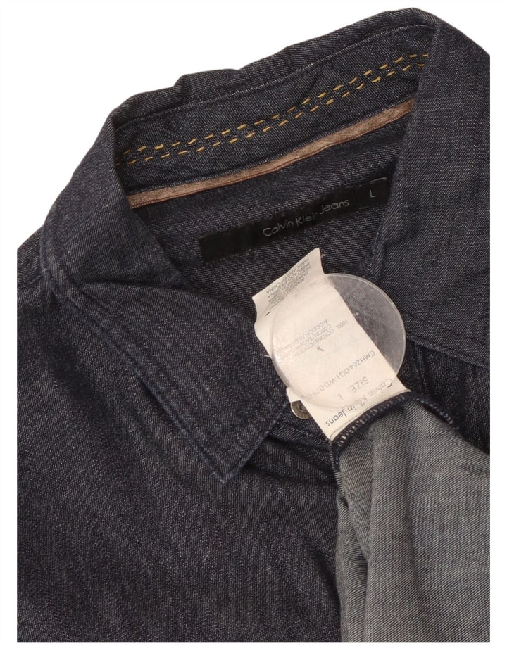 Camicia da uomo Calvin Klein Jeans Large in cotone blu navy