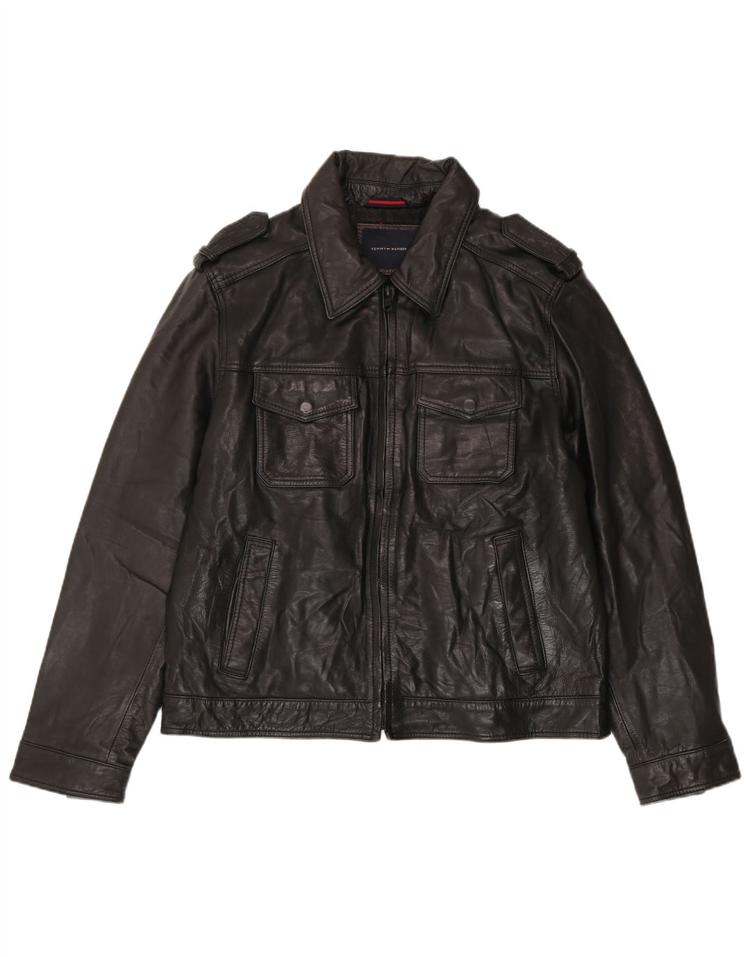Giacca in pelle militare da uomo Tommy Hilfiger UK 40 grande nera