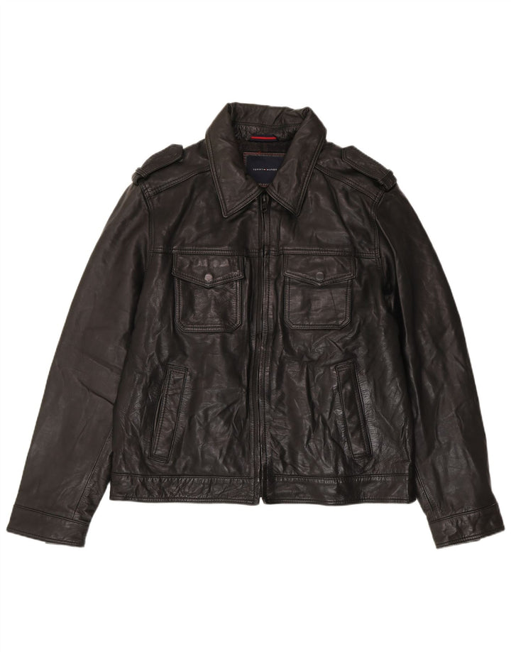 Giacca in pelle militare da uomo Tommy Hilfiger UK 40 grande nera
