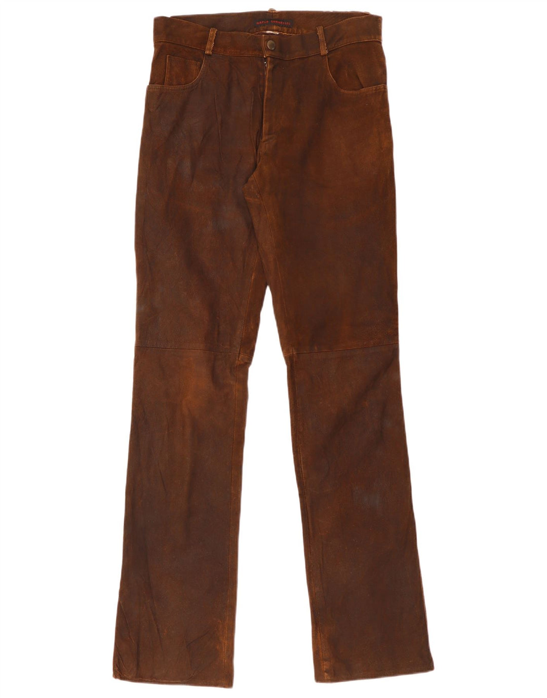 Pantaloni dritti in pelle vintage da donna W30 L35 Marrone