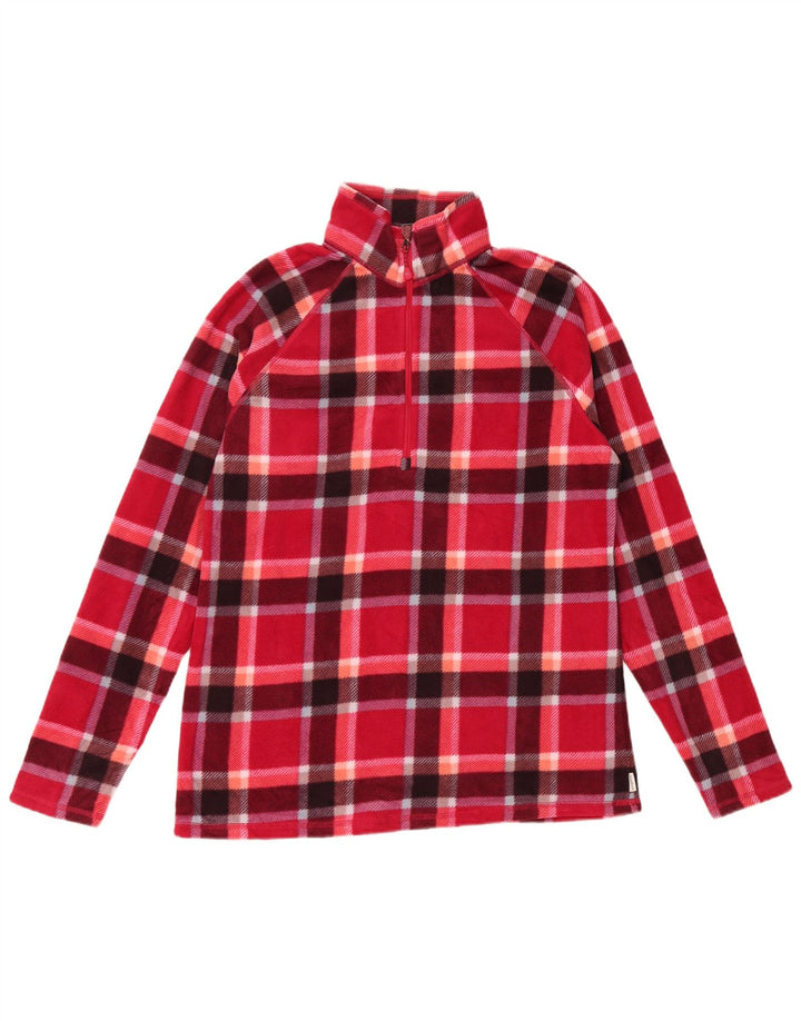 EDDIE BAUER Maglione in pile da donna con zip e collo UK 14 Poliestere medio a quadri rossi