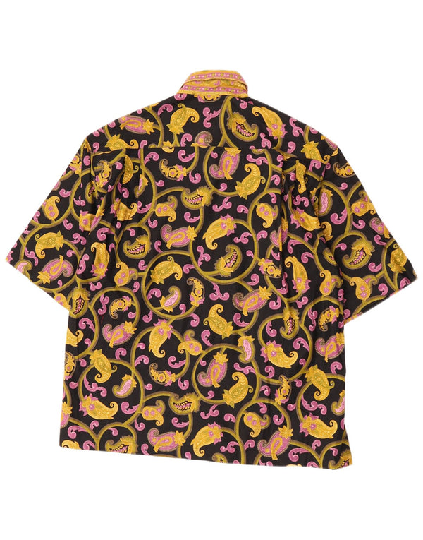Camicia vintage da uomo a maniche corte con motivo cachemire nero medio