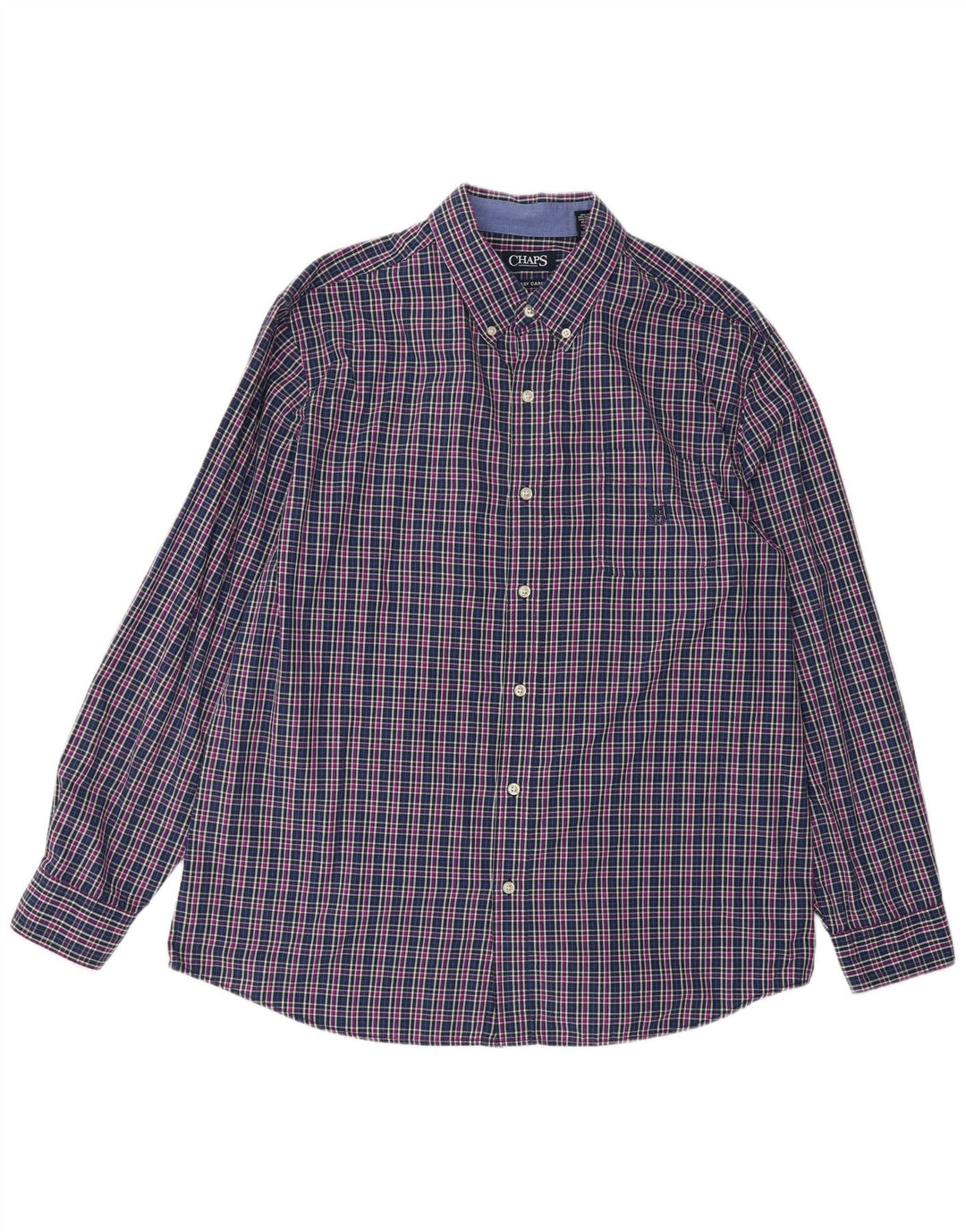 CHAPS Mens Big & Tall Shirt XL Navy Blue Check Cotton
