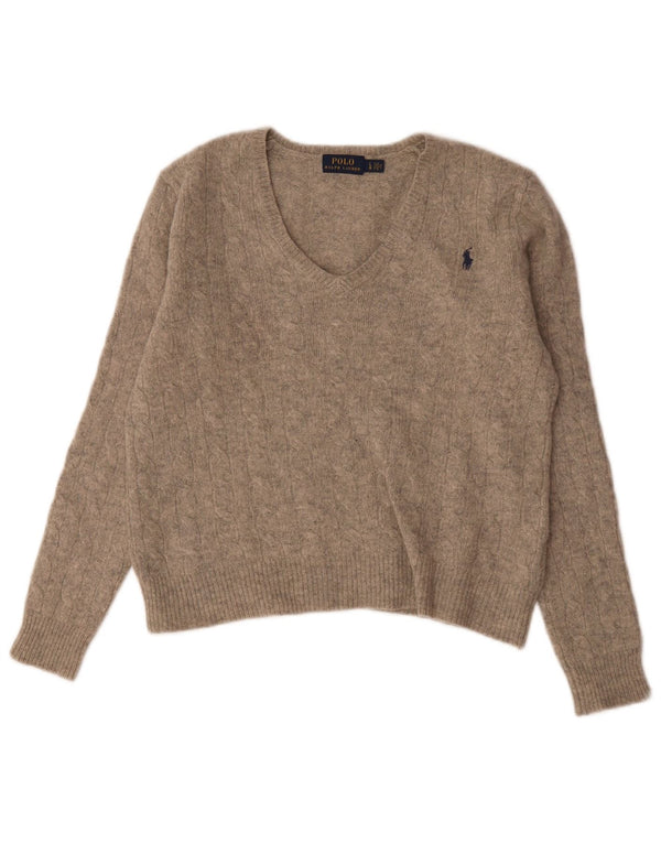 Polo Ralph Lauren Maglione da donna con scollo a V UK 16 Grande grigio screziato