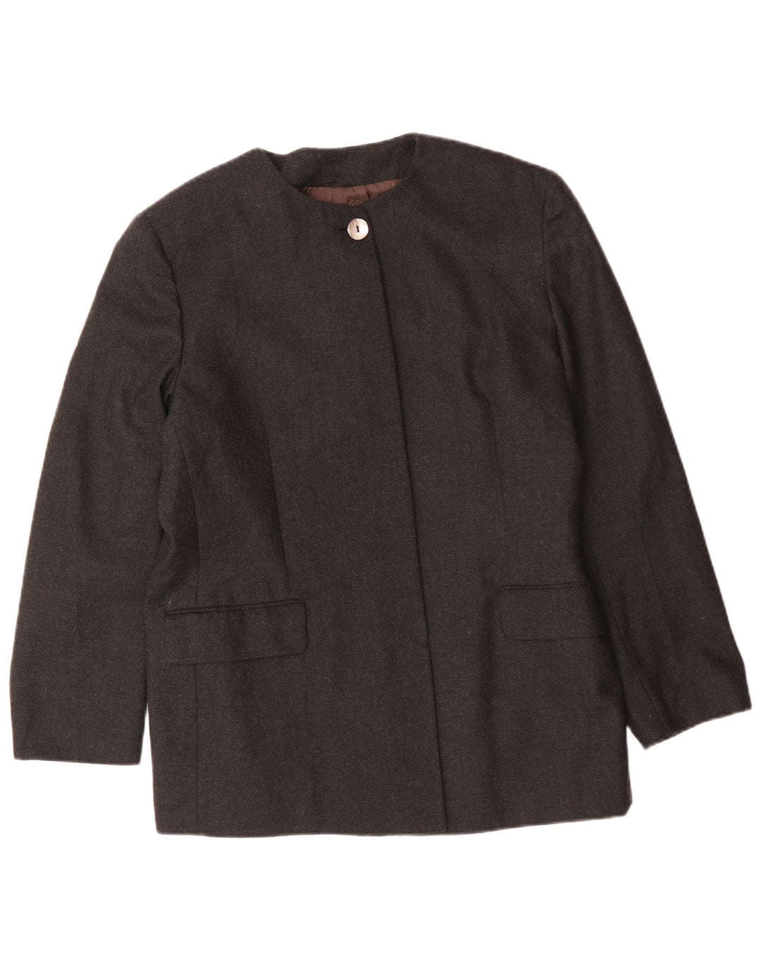 Giacca blazer vintage da donna a 4 bottoni con linea lunga IT 48 XL in lana grigia