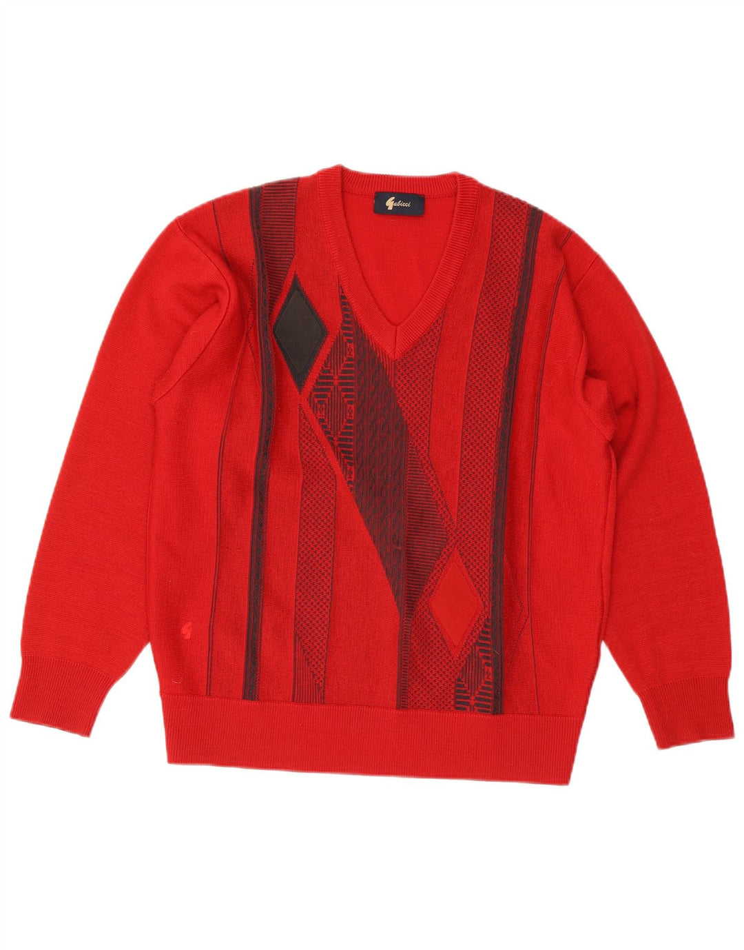 Maglione Gabicci da uomo con scollo a V in lana geometrica rosso medio
