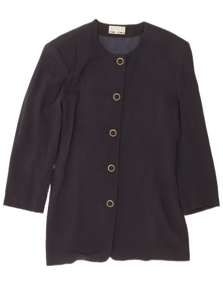 Giacca blazer vintage da donna a 5 bottoni lunga IT 46 grande blu navy