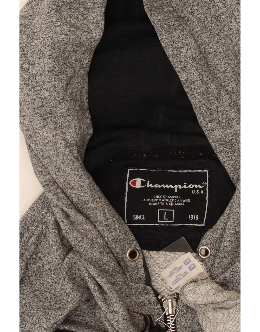 Maglione con cappuccio da uomo CHAMPION, grande cotone chiazzato grigio
