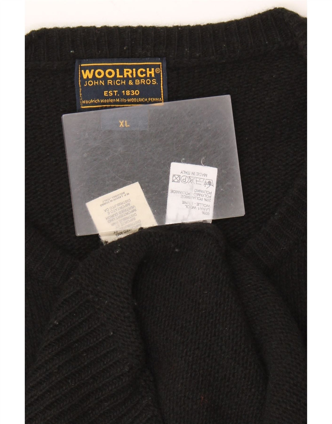 Maglione maglione girocollo con grafica da uomo Woolrich XL lana nera