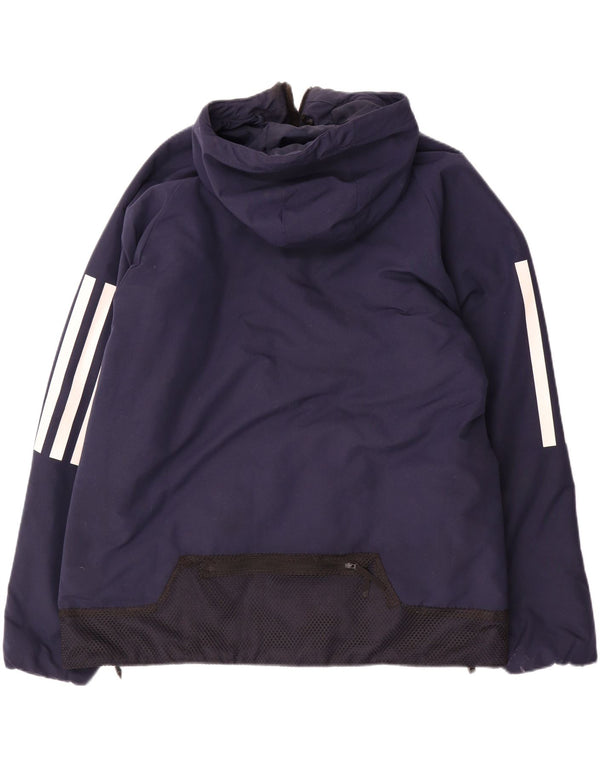 Giacca a vento con cappuccio da uomo Adidas UK 40 Large in poliestere blu navy