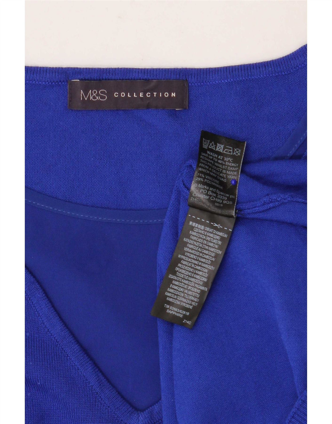 Maglione da donna Marks & Spencer con maniche a 3/4 e scollo a V UK 12 Blu medio