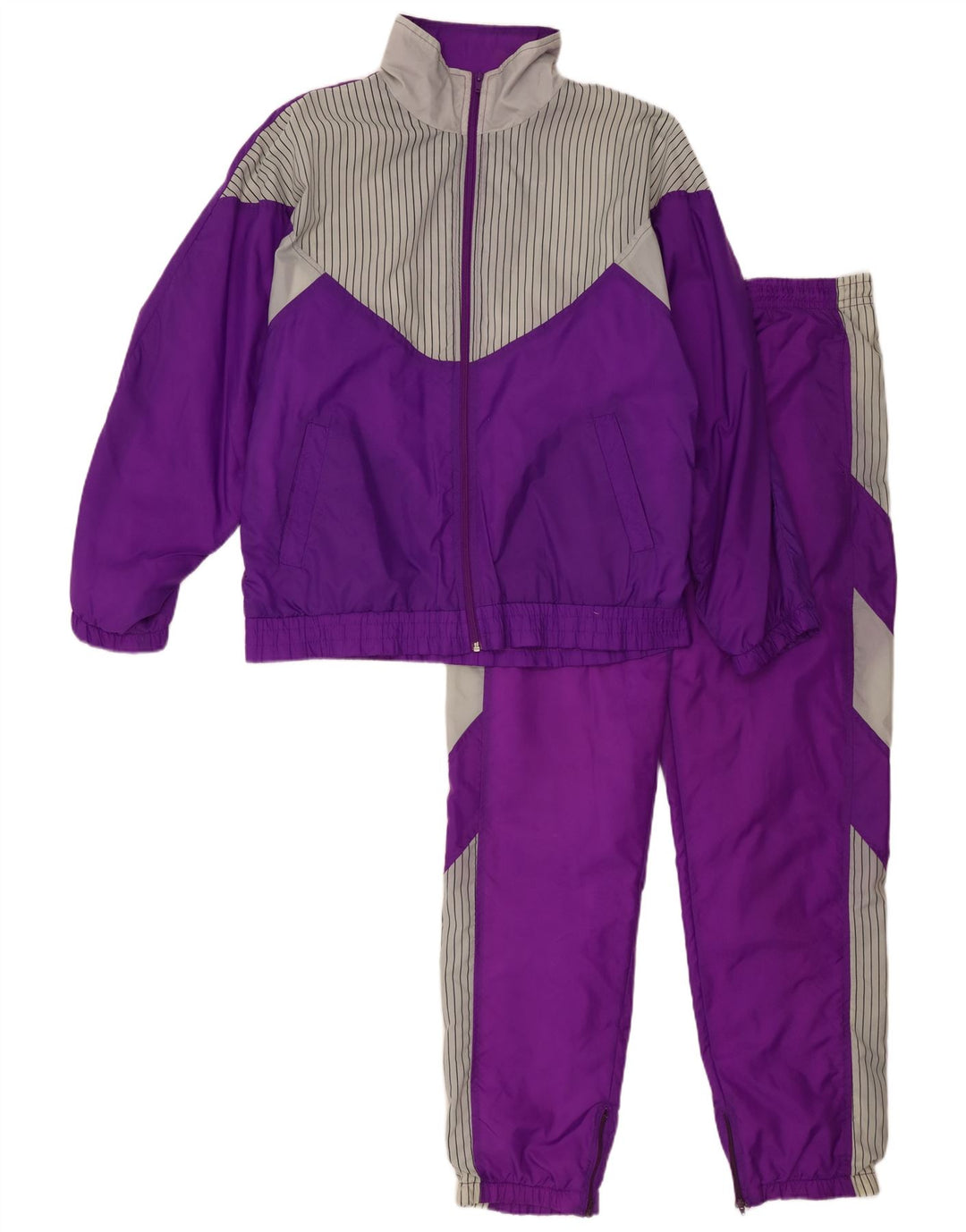 Tuta intera da donna vintage EU 42 grande poliammide a righe viola