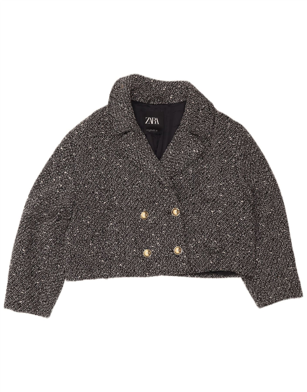 Giacca blazer corta oversize da donna ZARA UK 18 XL nera screziata