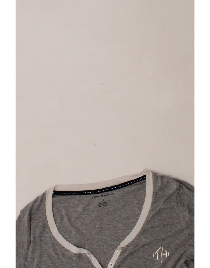TOMMY HILFIGER Womens Top Long Sleeve UK 14 Large Grey Cotton Vintage Tommy Hilfiger and Second-Hand Tommy Hilfiger from Messina Hembry 