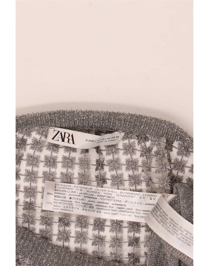 Top corto trasparente da donna Zara, camicetta UK 14, grigio medio floreale