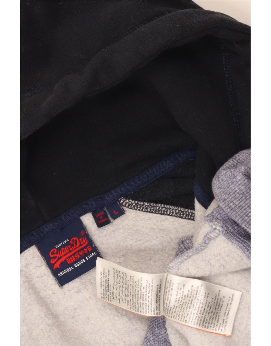 Felpa con cappuccio e zip grafica da uomo Superdry, in cotone color block blu grande