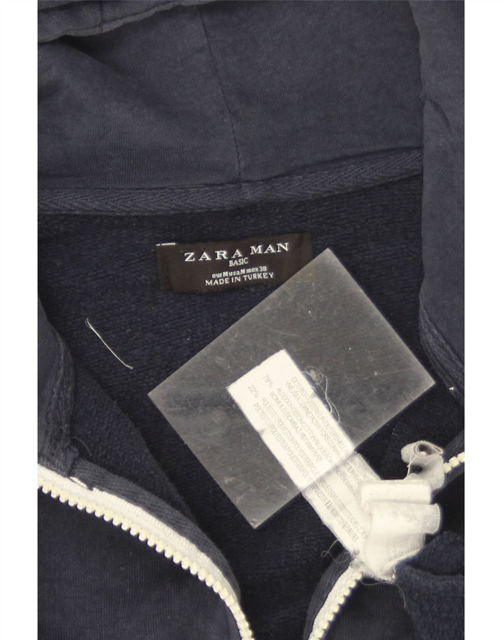 Maglione con cappuccio e zip da uomo Zara in cotone blu navy medio