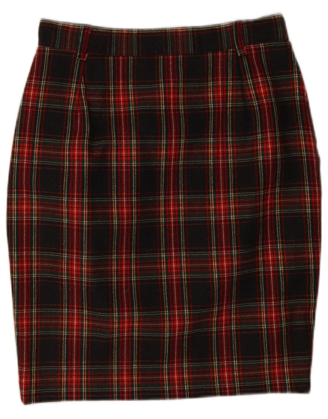 Gonna a tubino vintage da donna IT 44 media W28 poliestere scozzese nero