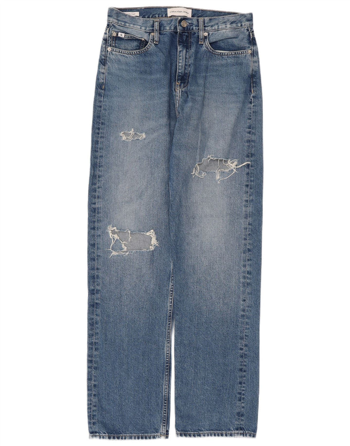 CALVIN KLEIN Jeans dritti effetto vissuto da donna a vita alta W30 L32 Blu