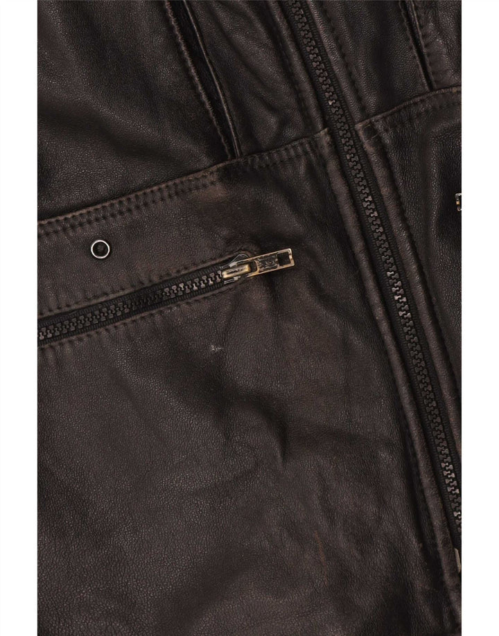 Giacca in pelle vintage da uomo IT 48 media pelle di agnello nera