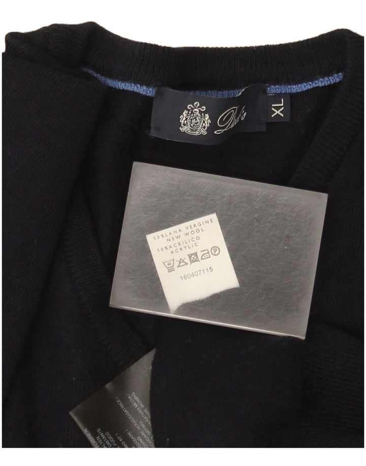 Maglione da uomo con scollo a V Dack's XL in lana blu navy