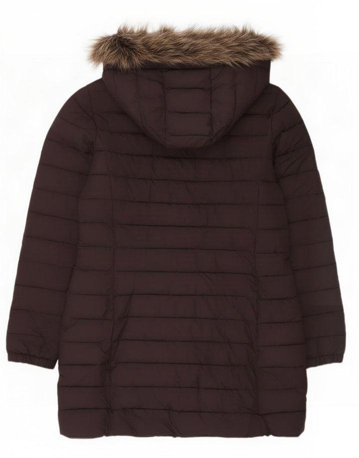 Cappotto imbottito con cappuccio da donna Superdry UK 12 poliestere bordeaux medio
