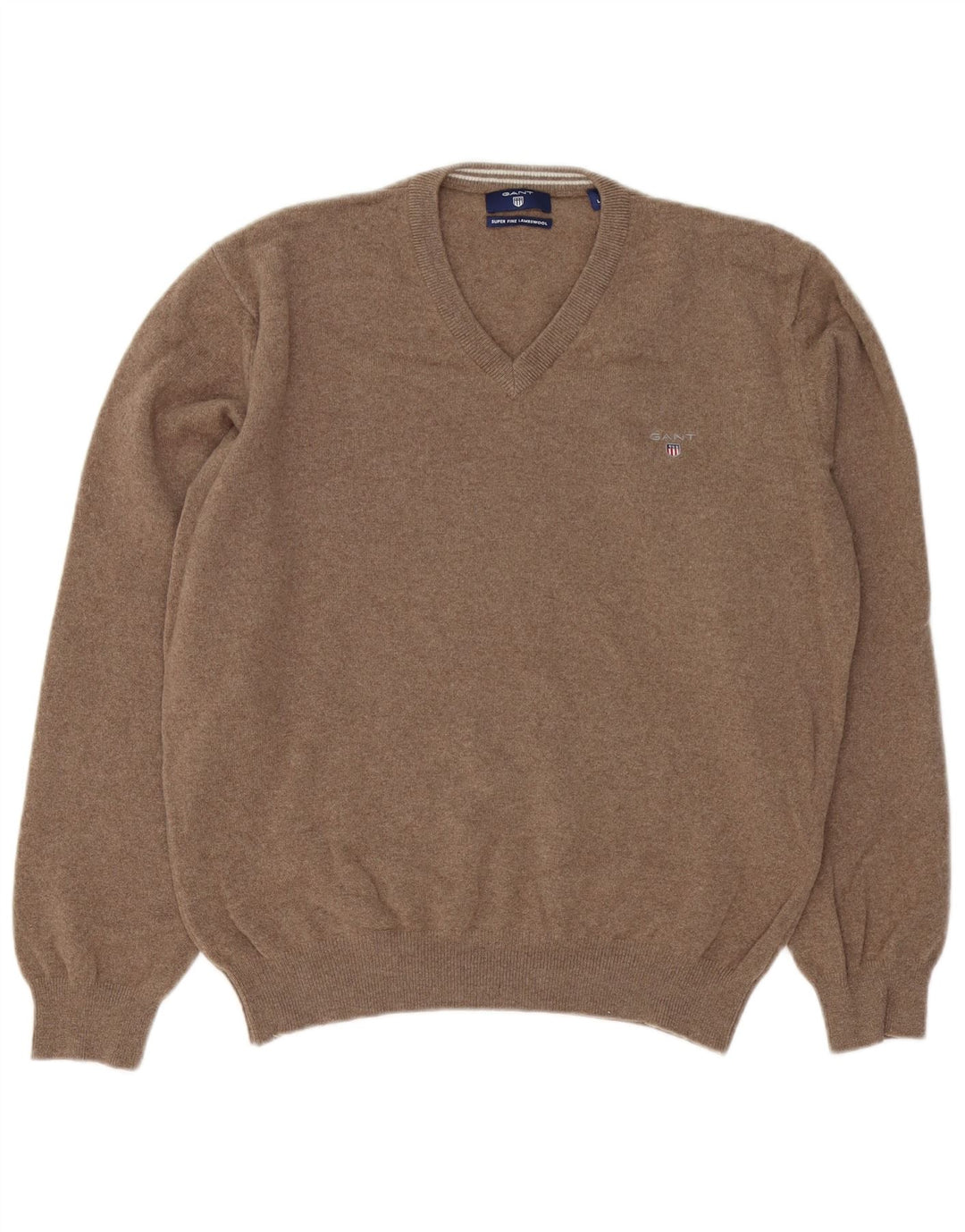 Gant Maglione da uomo con scollo a V, grande lana d'agnello marrone