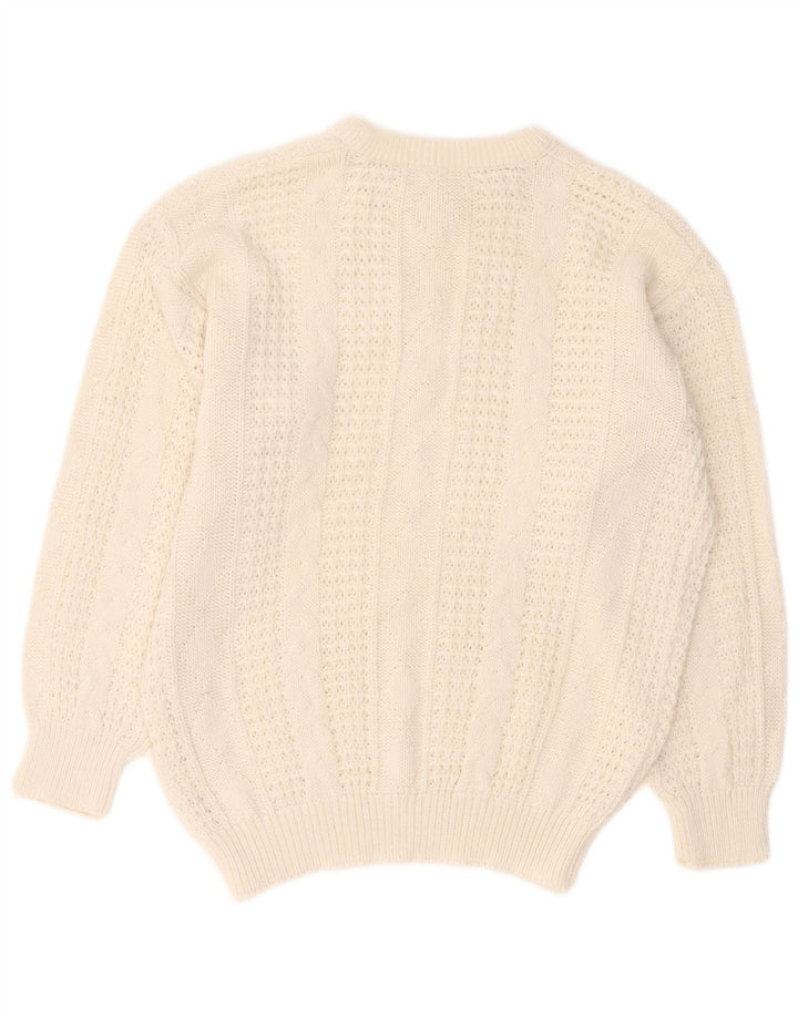 Maglione maglione girocollo oversize da donna VINTAGE UK 10/12 Bianco medio