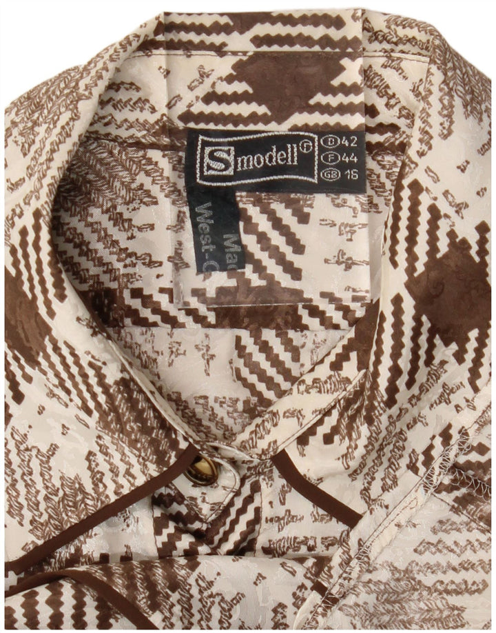 Camicia vintage da donna vestibilità regolare UK 16 grande marrone pied de poule retrò